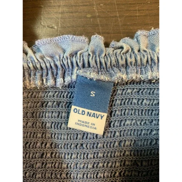 Old Navy Smocked Peasant‎ Dress Small Blue Tiered Swing Western Cottage Boho - Picture 4 of 16